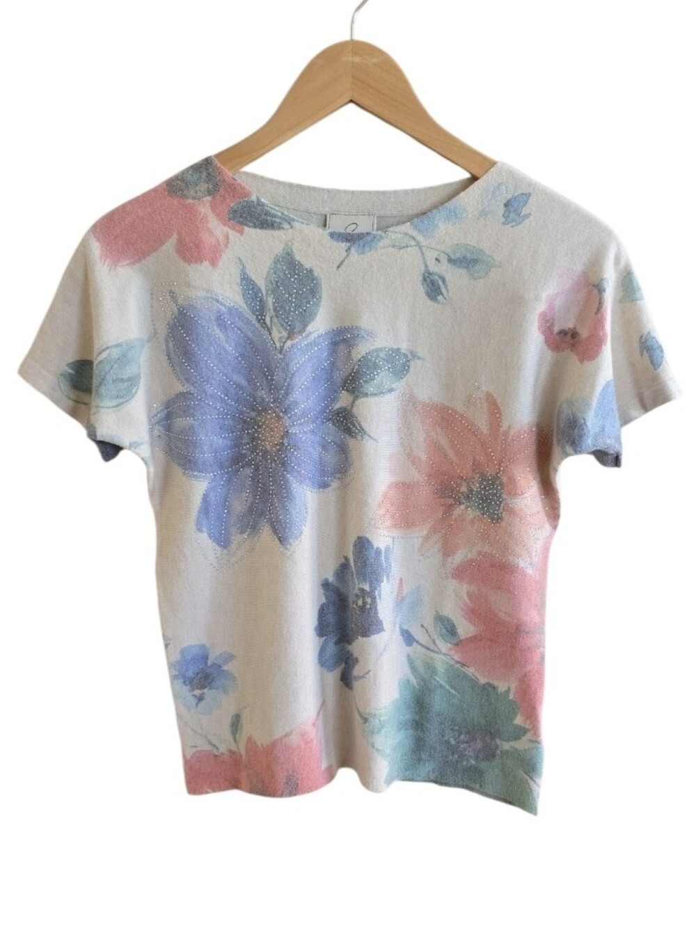 Sioni Women's Floral Print Stretchy Cap Sleeve Soft Sweater Top. Size XS/S
